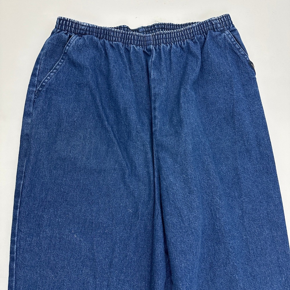 Chic Womens Size 16 Average Denim Capri Pants Elastic Waist Pull On Blue 1KC97SW - Picture 2 of 4